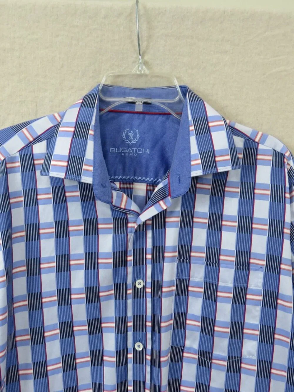BUGATCHI Men's Button Down Shirt, Cotton SIZE Large Blue, Red, Plaid